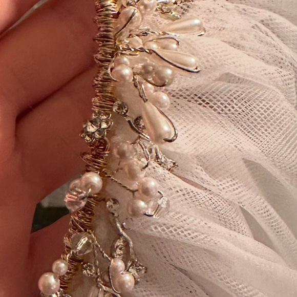 Vintage Girls’ Headband crown Veil embellished pearls/crystals chiffon Formal - Picture 4 of 8